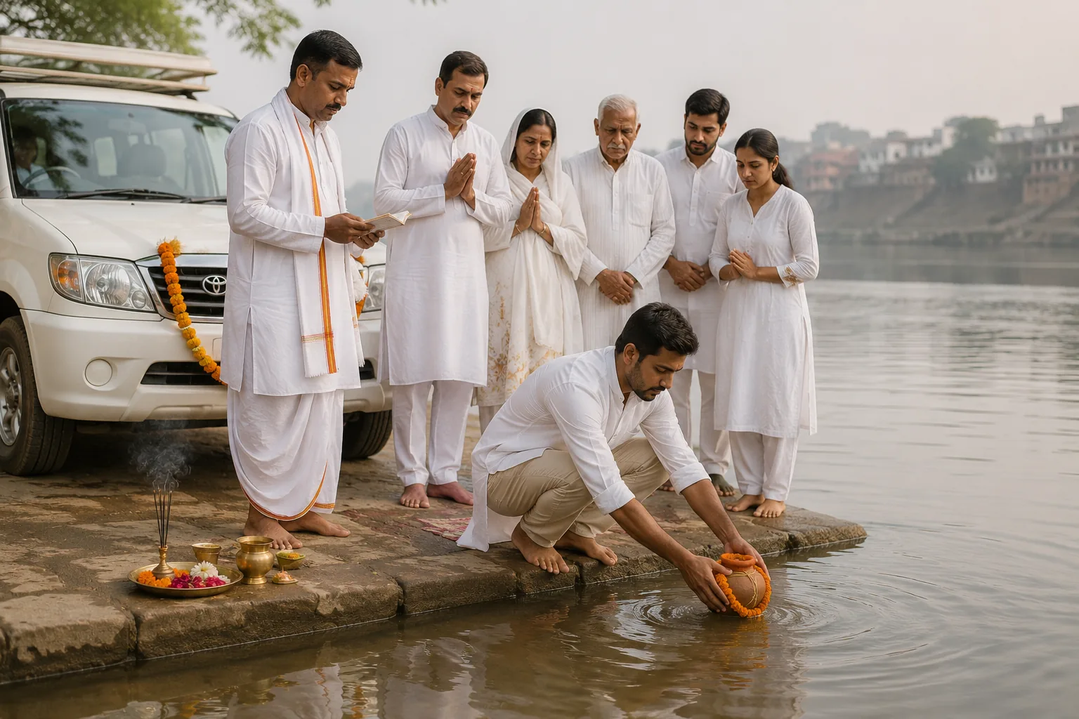 Ash Immersion (Asthi Visarjan) with Vehicle, Priest & 5 Relatives