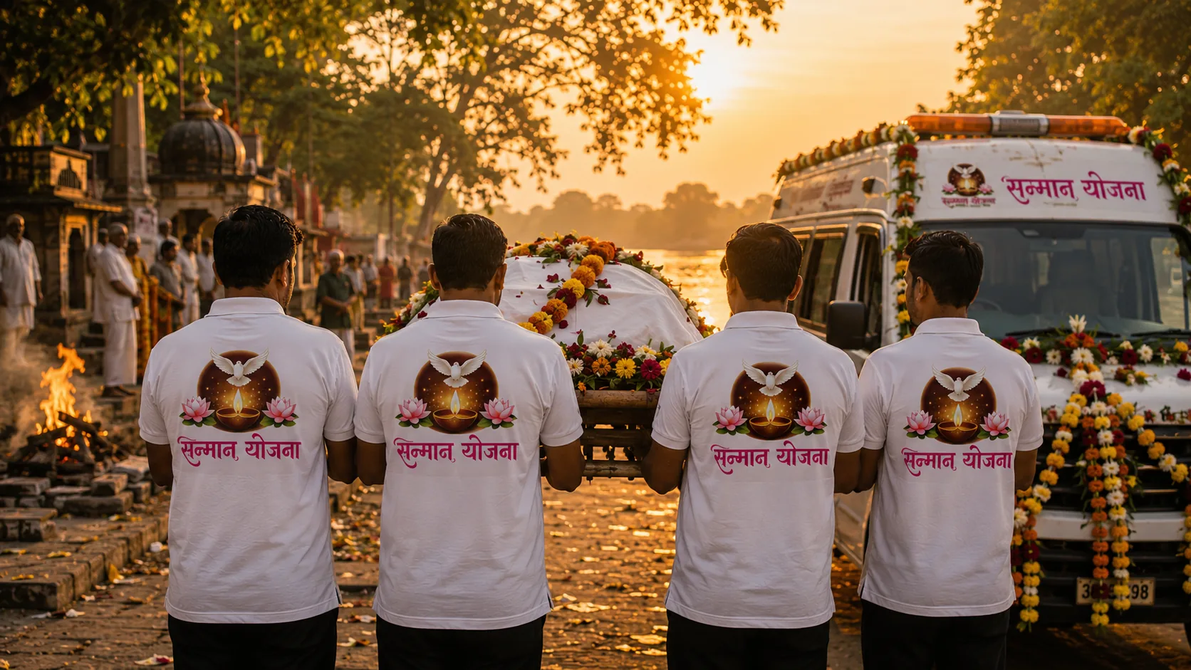 Our team carrying the final journey with a flower-decorated hearse